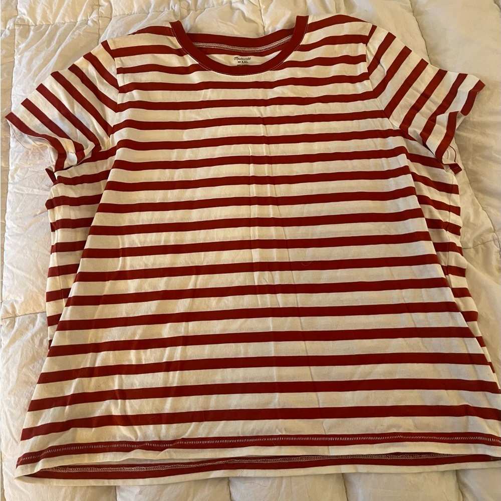 Madewell | Cotton Crew Neck Tee in Brick Red Stripes